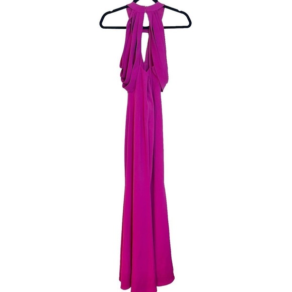 Badgley Mischka Draped Shoulder Crepe Gown Magenta Women's Size 0 - Picture 5 of 10